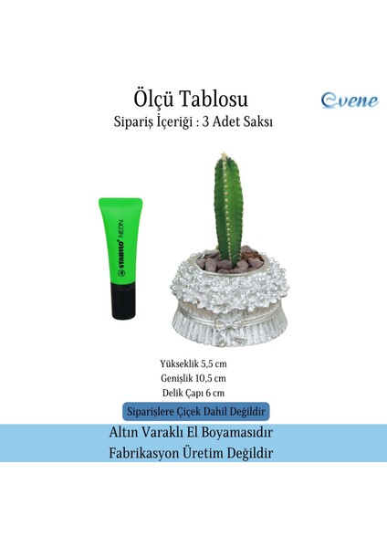 Mini Çiçek Saksı Küçük Sukulent Kaktüs Saksısı 3'lü Set Çiçekli Fiyonklu Model