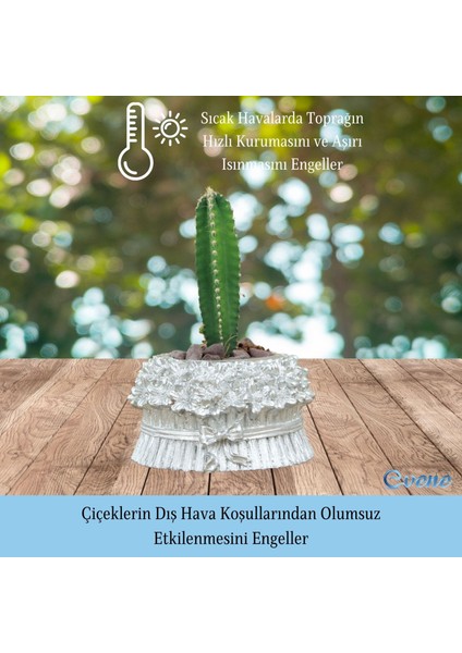 Mini Çiçek Saksı Küçük Sukulent Kaktüs Saksısı 3'lü Set Çiçekli Fiyonklu Model