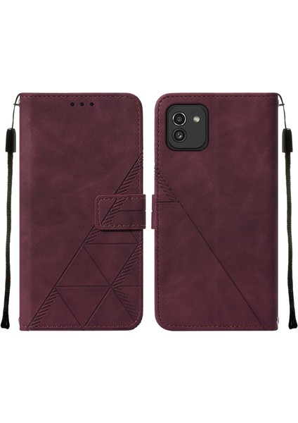 Galaxy A03 Için Kabartmalı Pu Deri Stand Cüzdan Telefon Kılıfı - Kırmızı (Yurt Dışından)