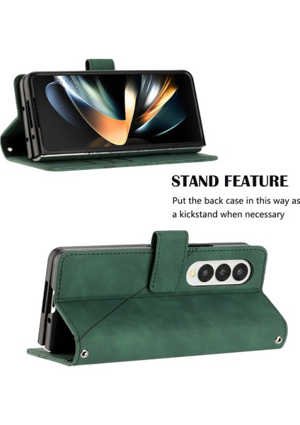 Galaxy Z Fold 3 5g Için Kabartmalı Pu Deri Stand Cüzdan Telefon Kılıfı - Yeşil (Yurt Dışından)