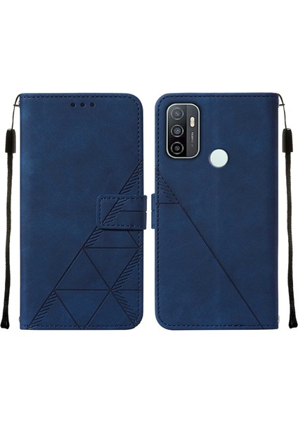 A53 4g / A32 4g / A53S 4g / A33 4g Için Kabartmalı Pu Deri Stand Cüzdan Telefon Kılıfı - Mavi (Yurt Dışından)