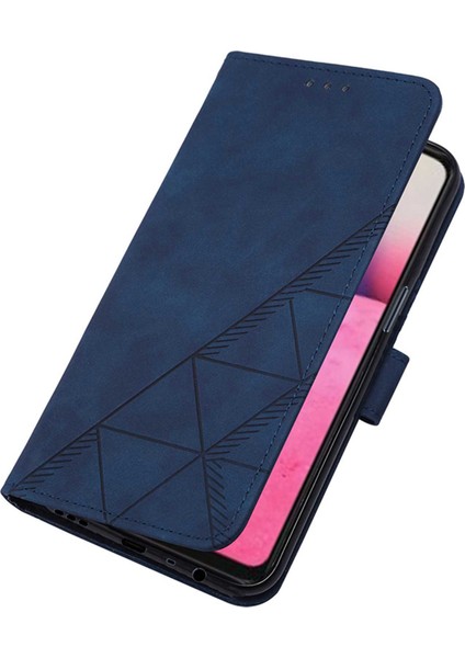 A53 4g / A32 4g / A53S 4g / A33 4g Için Kabartmalı Pu Deri Stand Cüzdan Telefon Kılıfı - Mavi (Yurt Dışından)
