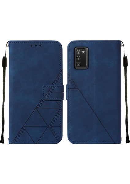 Galaxy A03S Için Kabartmalı Pu Deri Stand Cüzdan Telefon Kılıfı - Mavi (Yurt Dışından)