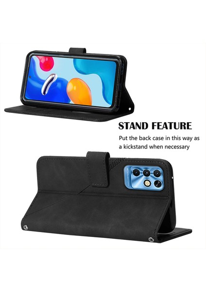 Note 10 / Note 11I Için Kabartmalı Pu Deri Stand Cüzdan Telefon Kılıfı - Siyah (Yurt Dışından)
