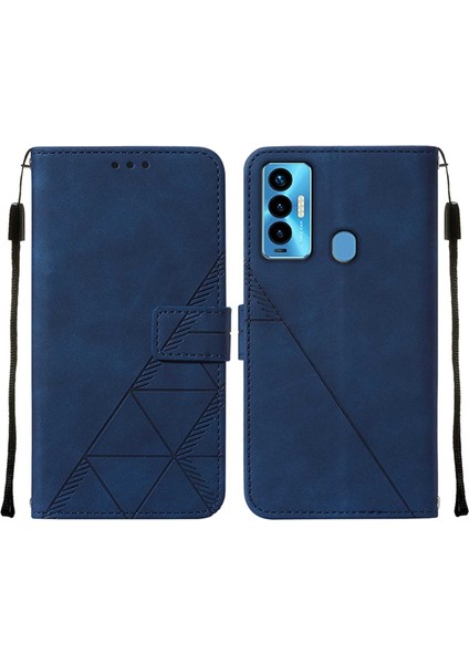 Camon 18I Için Kabartmalı Pu Deri Stand Cüzdan Telefon Kılıfı - Mavi (Yurt Dışından)