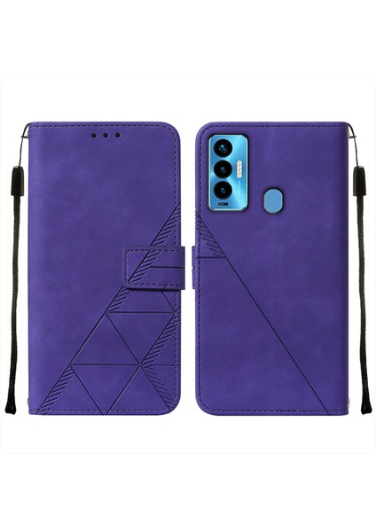 Camon 18I Için Kabartmalı Pu Deri Stand Cüzdan Telefon Kılıfı - Mor (Yurt Dışından)