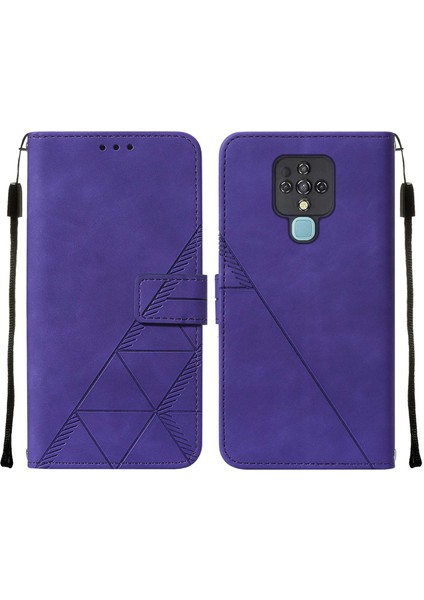 Camon 16 Için Kabartmalı Pu Deri Stand Cüzdan Telefon Kılıfı - Mor (Yurt Dışından)