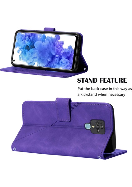 Camon 16 Için Kabartmalı Pu Deri Stand Cüzdan Telefon Kılıfı - Mor (Yurt Dışından)