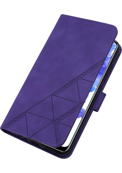 Camon 16 Için Kabartmalı Pu Deri Stand Cüzdan Telefon Kılıfı - Mor (Yurt Dışından)