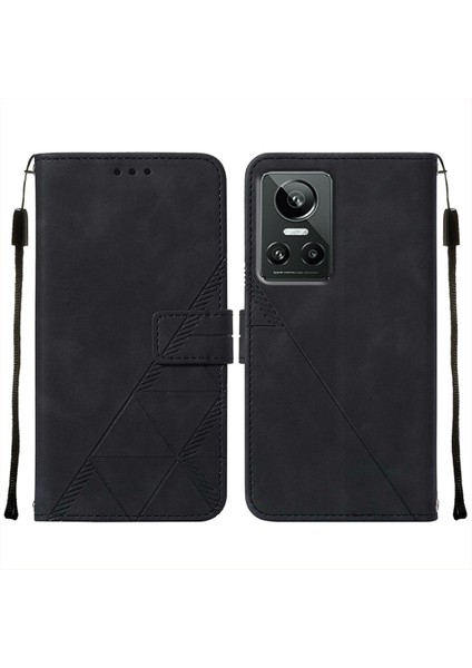 Gt Neo 3 Için Kabartmalı Pu Deri Stand Cüzdan Telefon Kılıfı - Siyah (Yurt Dışından)