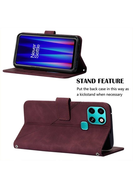 Smart 6 Için Kabartmalı Pu Deri Stand Cüzdan Telefon Kılıfı - Kırmızı (Yurt Dışından)