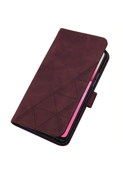 Smart 6 Için Kabartmalı Pu Deri Stand Cüzdan Telefon Kılıfı - Kırmızı (Yurt Dışından)