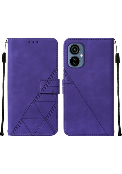 Camon 19 Neo Için Kabartmalı Pu Deri Stand Cüzdan Telefon Kılıfı - Mor (Yurt Dışından)