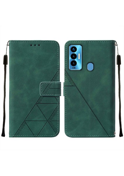 Camon 18I Için Kabartmalı Pu Deri Stand Cüzdan Telefon Kılıfı - Yeşil (Yurt Dışından)