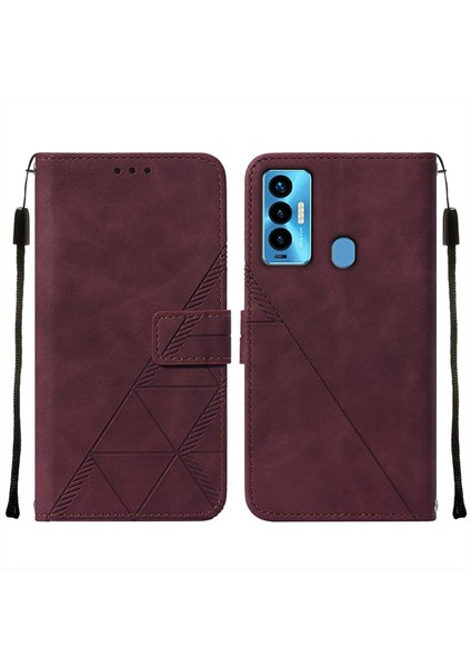 Camon 18I Için Kabartmalı Pu Deri Stand Cüzdan Telefon Kılıfı - Kırmızı (Yurt Dışından)