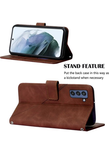 Galaxy S21 Fe Için Kabartmalı Pu Deri Stand Cüzdan Telefon Kılıfı - Kahverengi (Yurt Dışından)