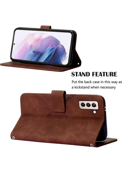 Galaxy S21+ / S21 Plus 5g Için Kabartmalı Pu Deri Stand Cüzdan Telefon Kılıfı - Kahverengi (Yurt Dışından)