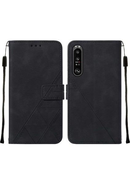 Xperia 1 Iıı Için Kabartmalı Pu Deri Stand Cüzdan Telefon Kılıfı - Siyah (Yurt Dışından)