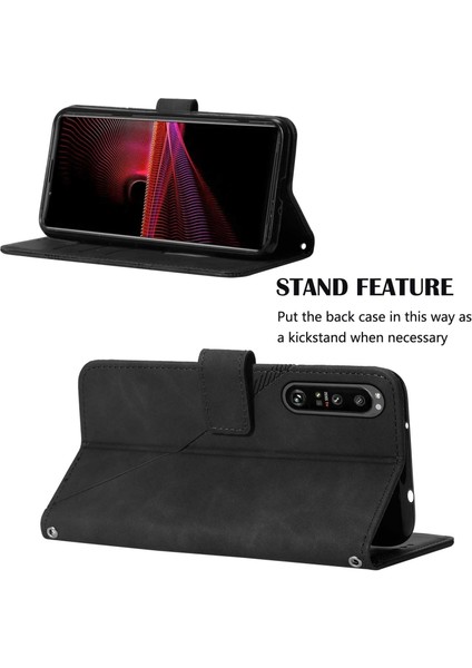 Xperia 1 Iıı Için Kabartmalı Pu Deri Stand Cüzdan Telefon Kılıfı - Siyah (Yurt Dışından) fiyatları