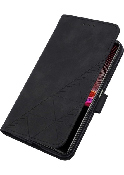 Xperia 1 Iıı Için Kabartmalı Pu Deri Stand Cüzdan Telefon Kılıfı - Siyah (Yurt Dışından) modelleri