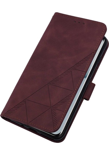 10 Pro Için Kabartmalı Pu Deri Stand Cüzdan Telefon Kılıfı - Kırmızı (Yurt Dışından)