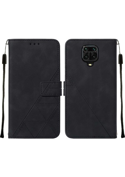 Redmi Note 9s / 9 Pro / 9 Pro Max Için Kabartmalı Pu Deri Stand Cüzdan Telefon Kılıfı - Siyah (Yurt Dışından)