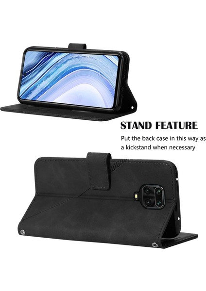Redmi Note 9s / 9 Pro / 9 Pro Max Için Kabartmalı Pu Deri Stand Cüzdan Telefon Kılıfı - Siyah (Yurt Dışından)
