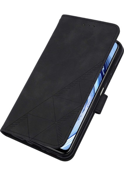 Redmi Note 9s / 9 Pro / 9 Pro Max Için Kabartmalı Pu Deri Stand Cüzdan Telefon Kılıfı - Siyah (Yurt Dışından)
