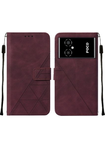 Poco M4 5g / Poco M5 5g Için Kabartmalı Pu Deri Stand Cüzdan Telefon Kılıfı - Kırmızı (Yurt Dışından)