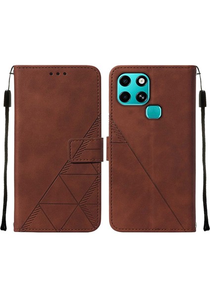 Smart 6 Için Kabartmalı Pu Deri Stand Cüzdan Telefon Kılıfı - Kahverengi (Yurt Dışından)