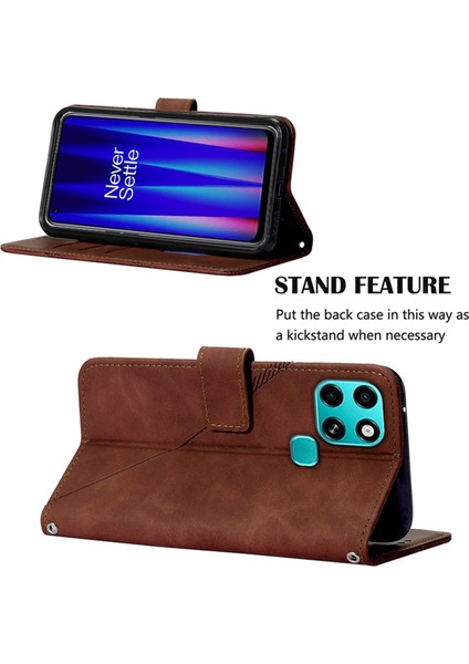 Smart 6 Için Kabartmalı Pu Deri Stand Cüzdan Telefon Kılıfı - Kahverengi (Yurt Dışından)