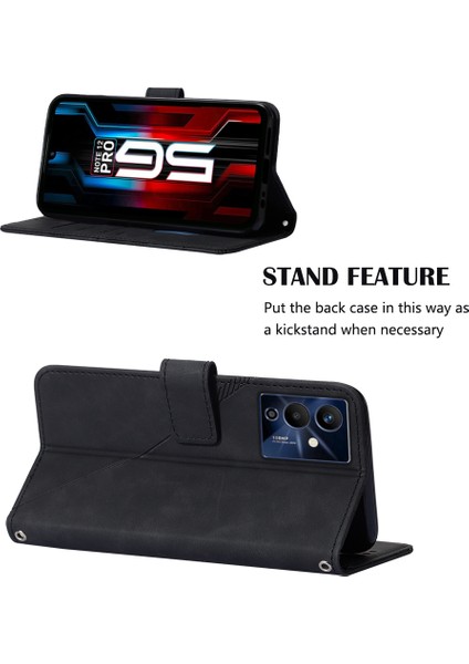 Note 12 Pro 5g Için Kabartmalı Pu Deri Stand Cüzdan Telefon Kılıfı - Siyah (Yurt Dışından)
