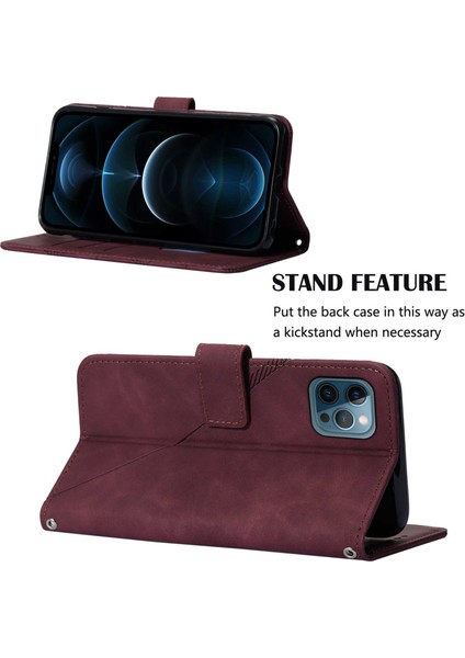 iPhone 12 Pro Max Için Kabartmalı Pu Deri Stand Cüzdan Telefon Kılıfı - Kırmızı (Yurt Dışından) fiyatları