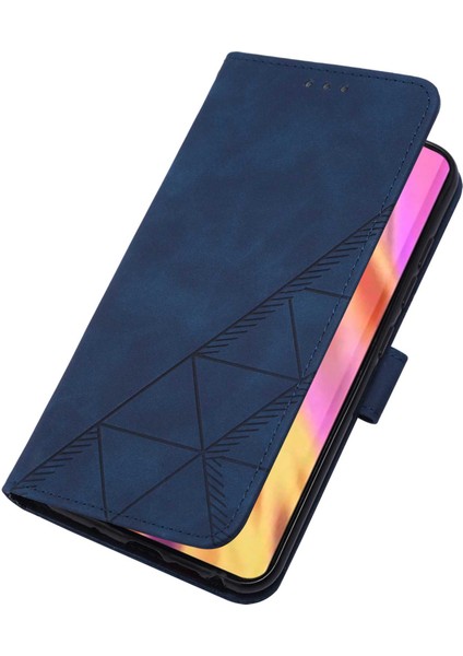 Galaxy S22 Ultra Için Kabartmalı Pu Deri Stand Cüzdan Telefon Kılıfı - Mavi (Yurt Dışından)