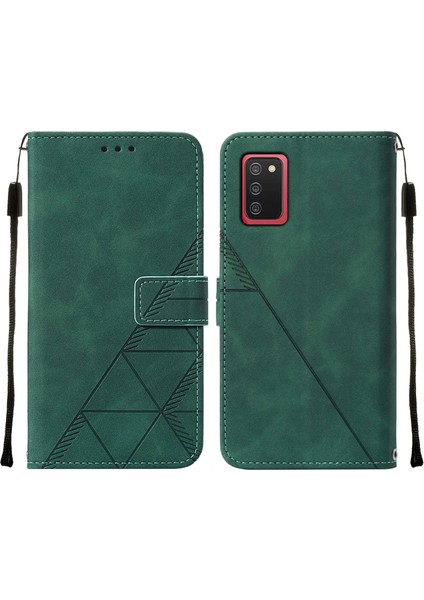 Galaxy A02S Için Kabartmalı Pu Deri Stand Cüzdan Telefon Kılıfı - Yeşil (Yurt Dışından)