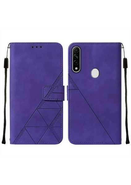 A8 A31 Için Kabartmalı Pu Deri Stand Cüzdan Telefon Kılıfı - Mor (Yurt Dışından)