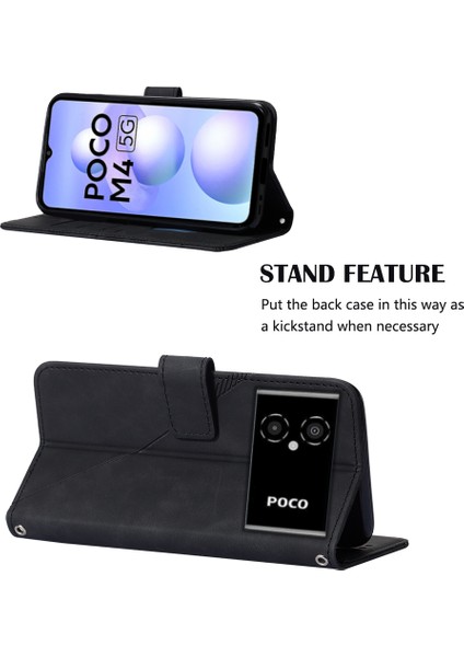 Poco M4 5g / Poco M5 5g Için Kabartmalı Pu Deri Stand Cüzdan Telefon Kılıfı - Siyah (Yurt Dışından) fiyatları