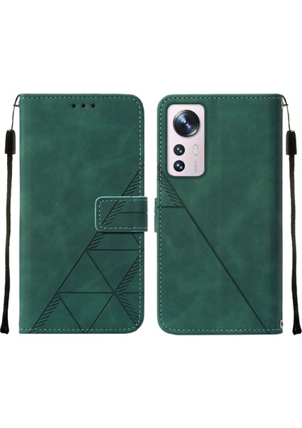 12 Lite Için Kabartmalı Pu Deri Stand Cüzdan Telefon Kılıfı - Yeşil (Yurt Dışından)