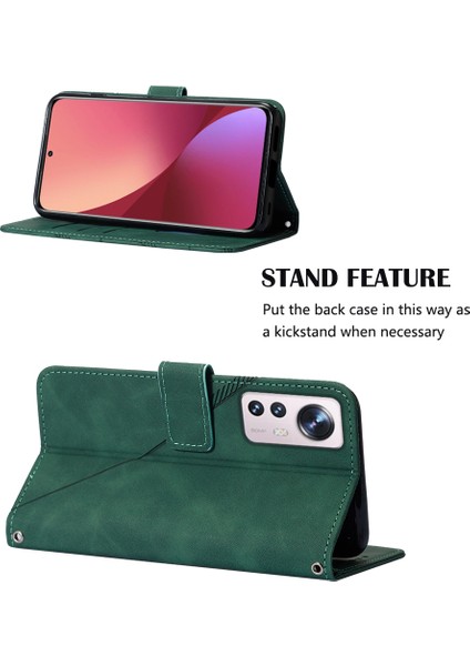 12 Lite Için Kabartmalı Pu Deri Stand Cüzdan Telefon Kılıfı - Yeşil (Yurt Dışından)