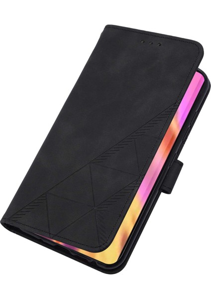 Galaxy S22 Ultra Için Kabartmalı Pu Deri Stand Cüzdan Telefon Kılıfı - Siyah (Yurt Dışından)