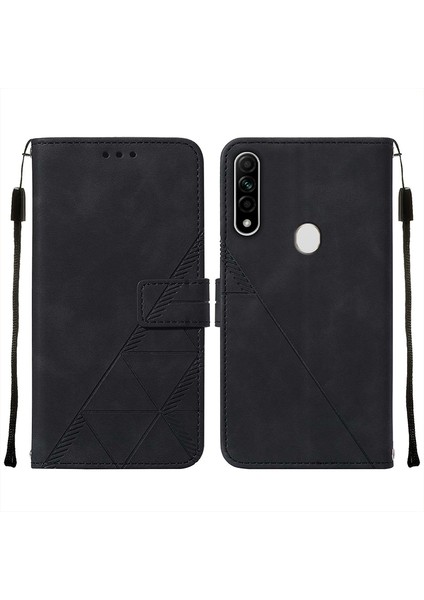 A8 A31 Için Kabartmalı Pu Deri Stand Cüzdan Telefon Kılıfı - Siyah (Yurt Dışından)