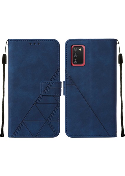 Galaxy A02S Için Kabartmalı Pu Deri Stand Cüzdan Telefon Kılıfı - Mavi (Yurt Dışından)