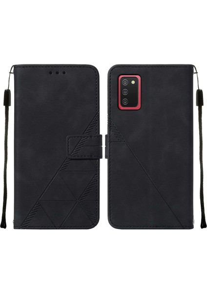 Galaxy A02S Için Kabartmalı Pu Deri Stand Cüzdan Telefon Kılıfı - Siyah (Yurt Dışından)