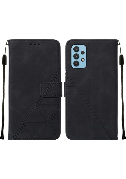 Galaxy A32 4g Için Kabartmalı Pu Deri Stand Cüzdan Telefon Kılıfı - Siyah (Yurt Dışından)
