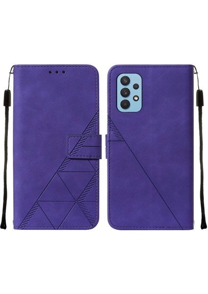 Galaxy A32 4g Için Kabartmalı Pu Deri Stand Cüzdan Telefon Kılıfı - Mor (Yurt Dışından)