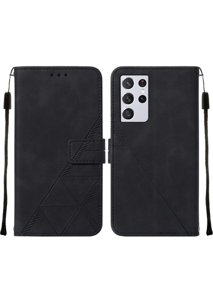Galaxy S21 Ultra 5g Için Kabartmalı Pu Deri Stand Cüzdan Telefon Kılıfı - Siyah (Yurt Dışından)