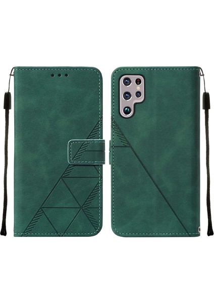 Galaxy S22 Ultra Için Kabartmalı Pu Deri Stand Cüzdan Telefon Kılıfı - Yeşil (Yurt Dışından)