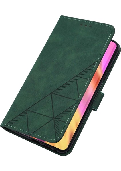 Galaxy S22 Ultra Için Kabartmalı Pu Deri Stand Cüzdan Telefon Kılıfı - Yeşil (Yurt Dışından)