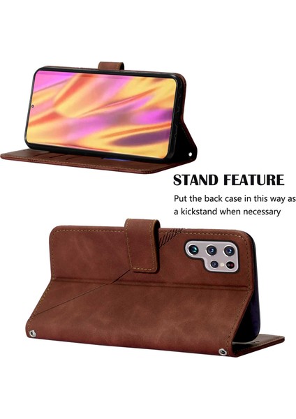 Galaxy S22 Ultra Için Kabartmalı Pu Deri Stand Cüzdan Telefon Kılıfı - Kahverengi (Yurt Dışından)