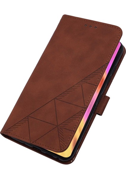Galaxy S22 Ultra Için Kabartmalı Pu Deri Stand Cüzdan Telefon Kılıfı - Kahverengi (Yurt Dışından)
